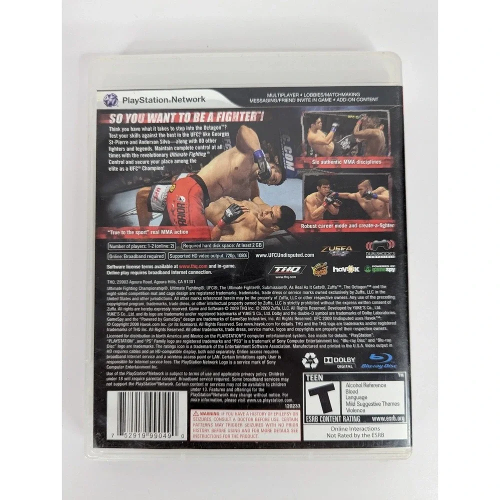 UFC 2009 Undisputed Sony PlayStation 3 PS3 MMA Fighting Game BLUS-30299 THQ